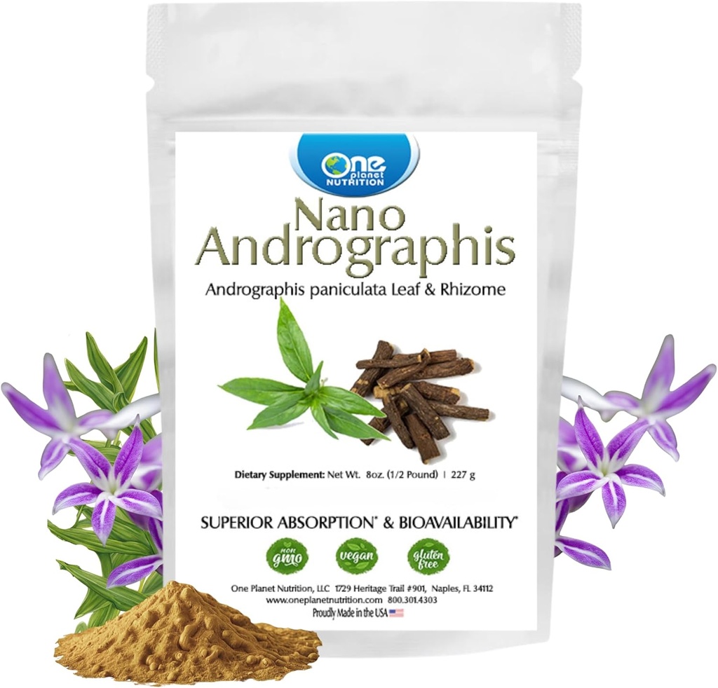 O Planeta Nutritie Nano Andrographis Pulbere 8 oz (227 Serviri), Nano pentru Absorbție îmbunătățită, Sprijină Wellness generală, Non-GMO, Vegan, Gluten-Free