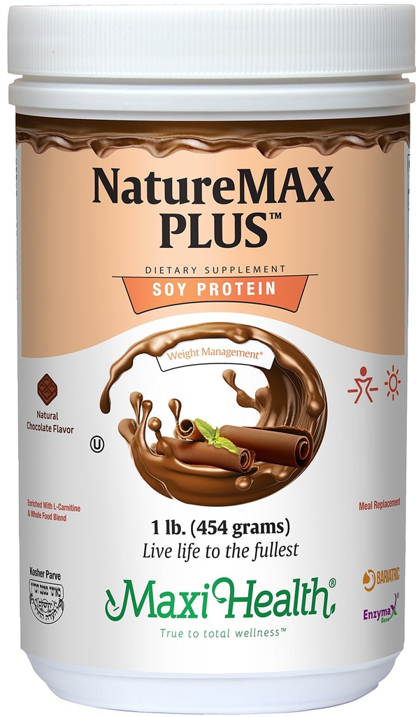 Maxi-Health NatureMAX Plus Energy Support Drink Soy Proteine Powder - Sugar Free Diet Supplement - 20g Proteine Per Serving - Aroma de ciocolata naturala - Vitamina Kosher - 1lb