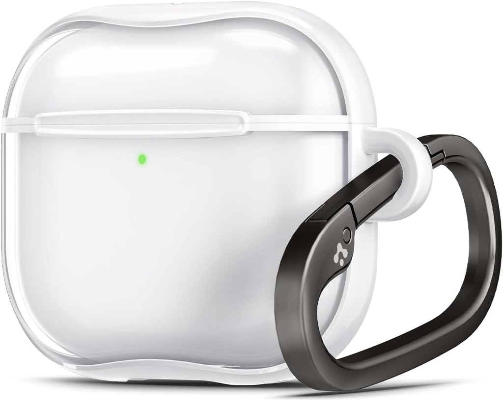 Spigen Ultra Hybrid Proiectat AirPods 4 Caz (2024) Coperta anti-galben Clear cu Carabiner Key Chain - Jet White
