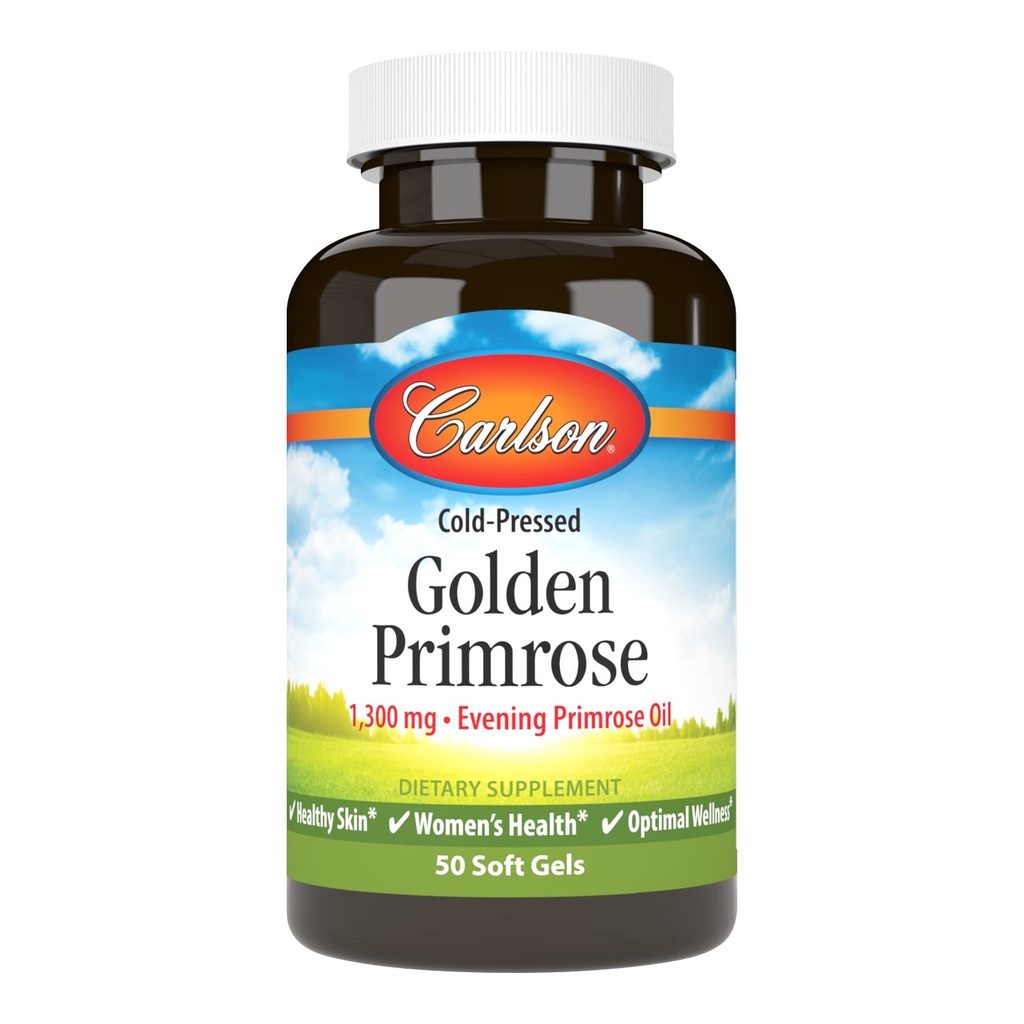 Carlson - Golden Primrose, 1300 mg Diseară Primrose Oil, Rece-Pressed, Sanatoasa Piele, Sanatate Femeii & Optimal Wellness, 50 Softgels