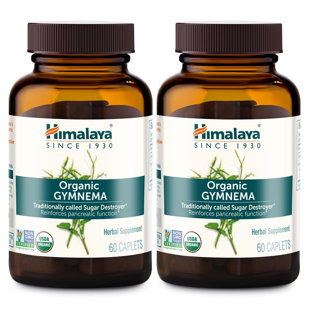 Himalaya Organic Gymnema Sylvestre - Herbal Glucoză Metabolizare Suport - USDA Organic, Non-GMO, Vegan, Gluten Free, 700 mg, 60 Caplete (Pachet de 2)