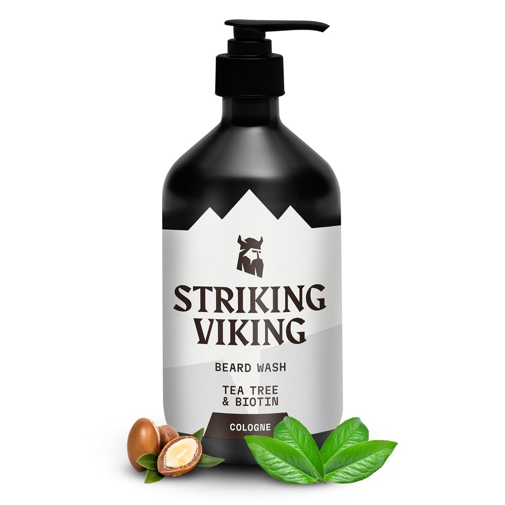 Spalare barbă vikingă - 17 oz, Ceai natural & Biotin - Köln Scent Beard Sampon Paraben & sulfate gratuit pentru bărbați - Curățare profundă și îngrijire