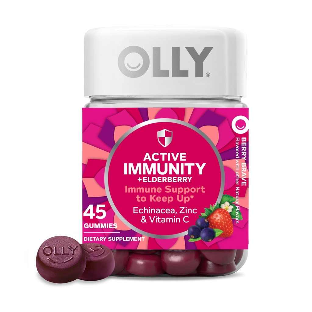 OLLY Imunitate Gummy, Imunity Support, Elderberry, Zinc, Vitamina C, Supliment, Berry Flavor, 15 zile de aprovizionare - 45 Conte