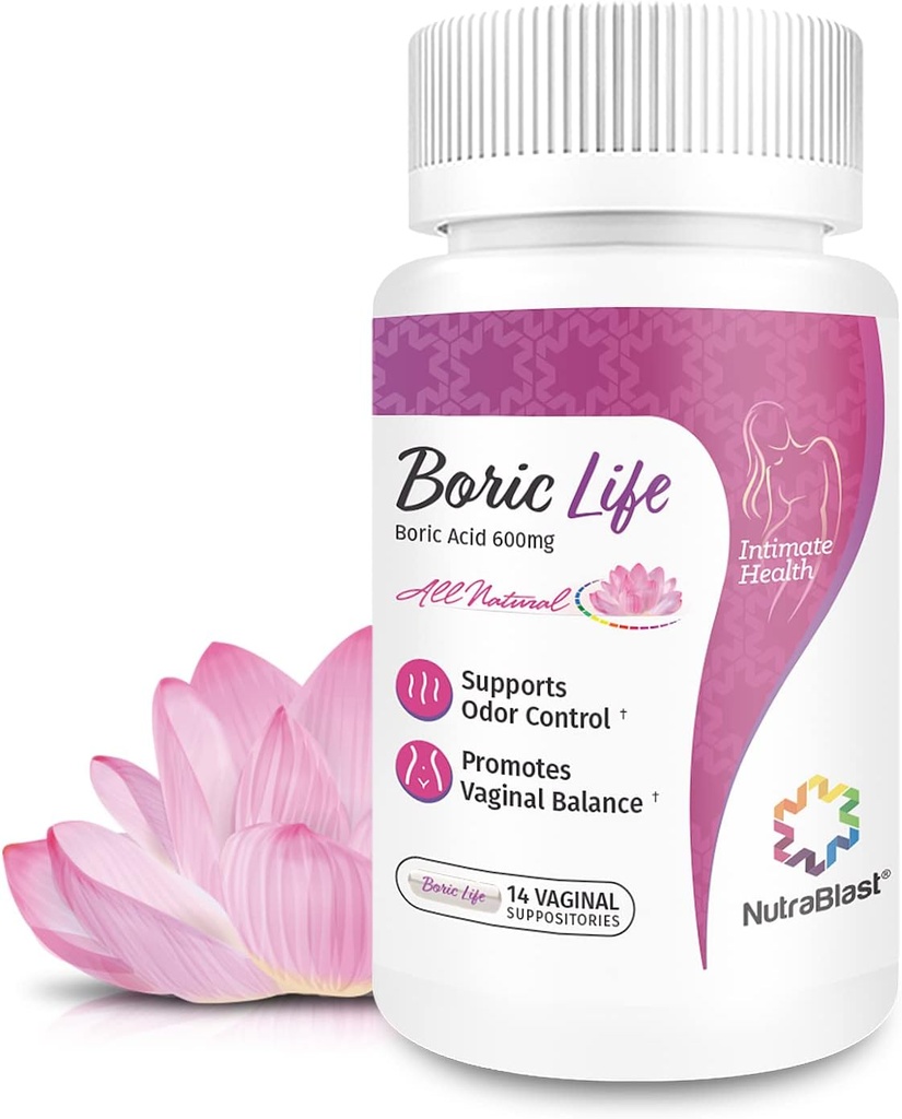 NutraBlast Acid boric Sacrificii vaginale - 100% Pure Made in USA - Boric Life Intimate Health Support (14 Count)