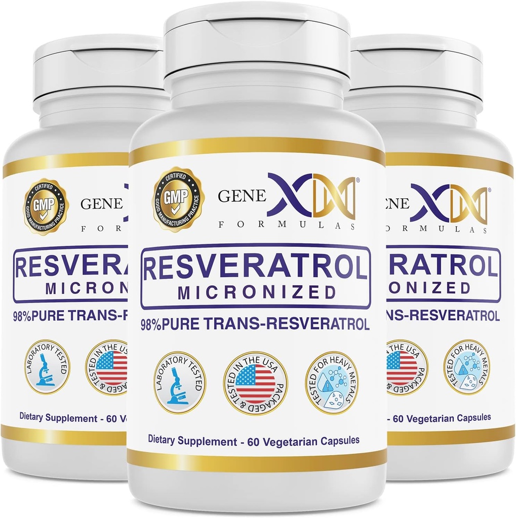 Formulare Genex 98% Trans-Resveratrol pur cu BioPerine® pentru absorbţie (3 ambalaj) Micronizate, Lab-Testate, complet stabilizat Resveratrol 600mg - 180X Trans-Resveratrol capsule pentru imbatranire sanatoasa
