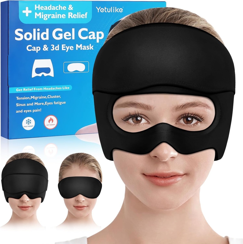 Cefalee Relief Hat, Soothing Migrene Relief Cap Gel Ice Head Wrap Heaches Mask pentru Sinus, Puffy Eyes, Tensiune și Stres Relief - Terapie fierbinte și rece
