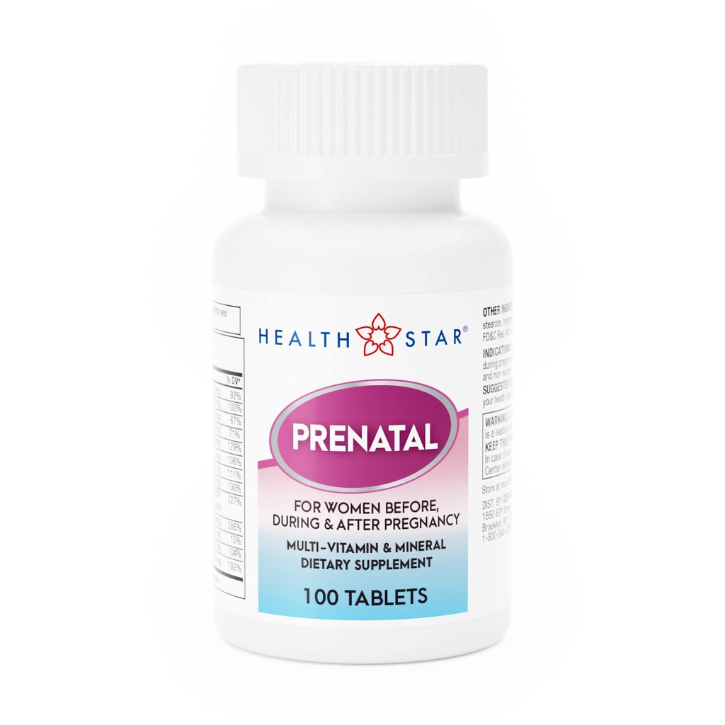 GeriCare Multivitamine prenatale de HealthStar pentru mama si copilul sanatos - Folat + vitamina C + vitamina D + fier + calciu + B12-100 Comprimate