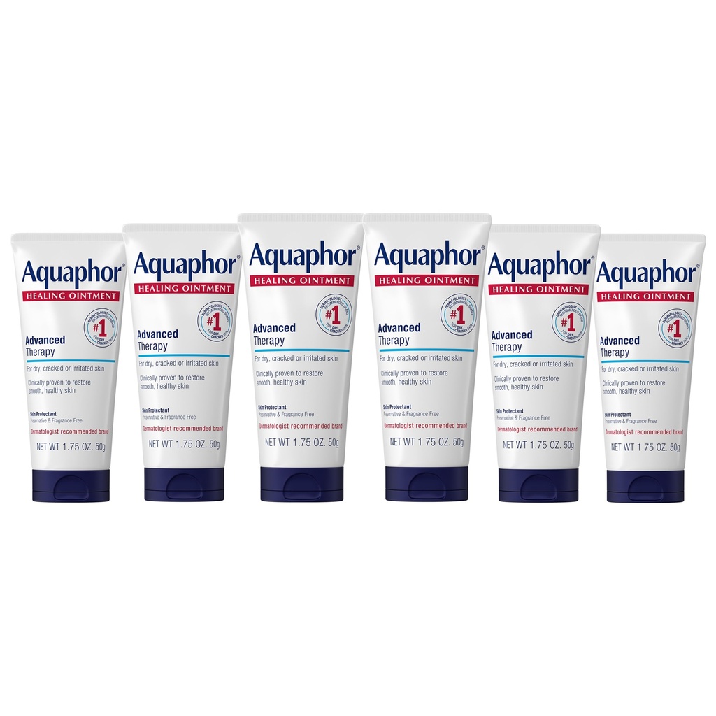 Aquaphor Vindecare Untment, Terapie avansată Vindecare Unguent pentru piele uscată, Protector al pielii pentru piele uscată crăpată - 1.75 oz. Tub (Pachet de 6)