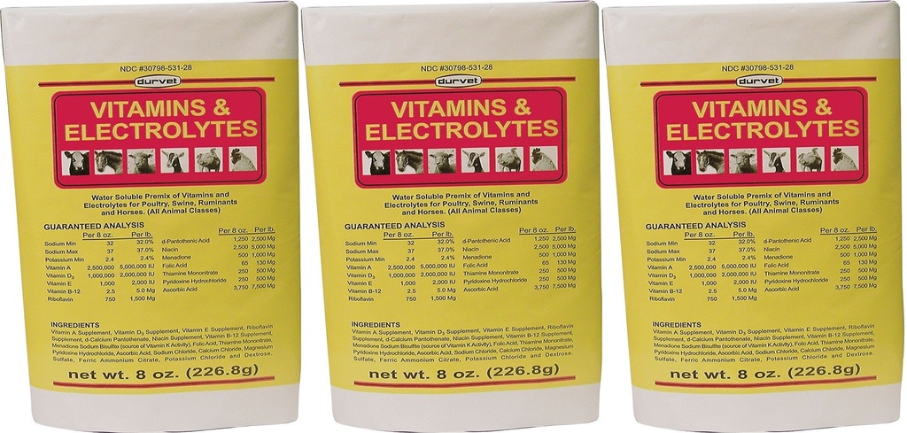 3 ambalaj) DURVET 136028 vitamine & Electroliti, 8 oz3