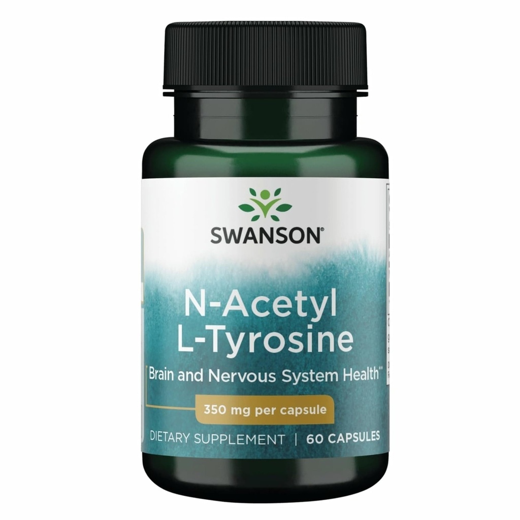 Swanson N-Acetyl L-Tyrosine - Amino Acid Supplement Supporting Global Brain Health & Central Nervosis System Function - Promovează & Cognitive Health - (60 capsule, 350 mg fiecare)