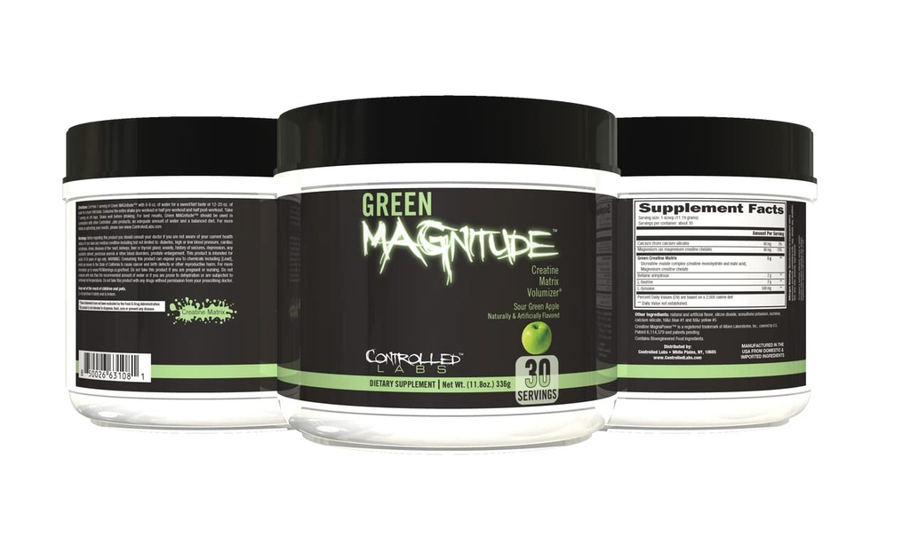 CONTROLLED LABS verde Magnitudine Supliment, Sinergistic Creatin Formula pulbere, Promovează puterea, rezistenta si performanta, (Sour Green Apple, 30 Servings)