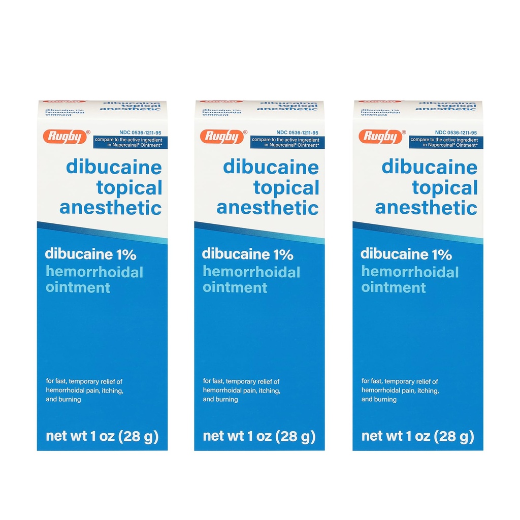 Rugby Dibucaină Anestezic Topic 1% Emorrhoid Ointment - Crema de calmare a durerii pentru mâncărime şi arsuri, Tratamentul hemoroizilor, Anti-crema de mâncărime 1 Oz (3 ambalaj)