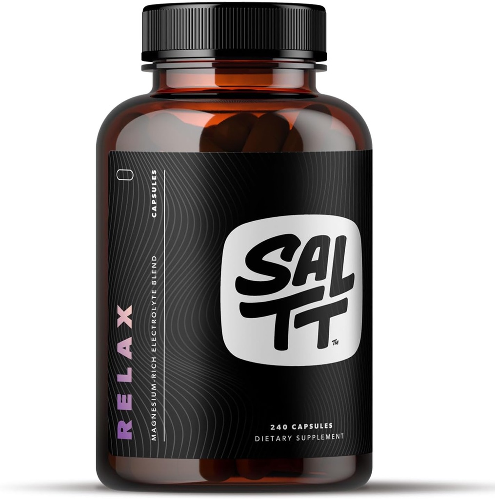 SALTT Relax - Supliment capsule de magneziu - 203mg Clorura ionică de magneziu w/Sodium, Potasiu, Electroliti - Vegan, Zahăr & Gluten Free - 240 Conte - de Keto Chow