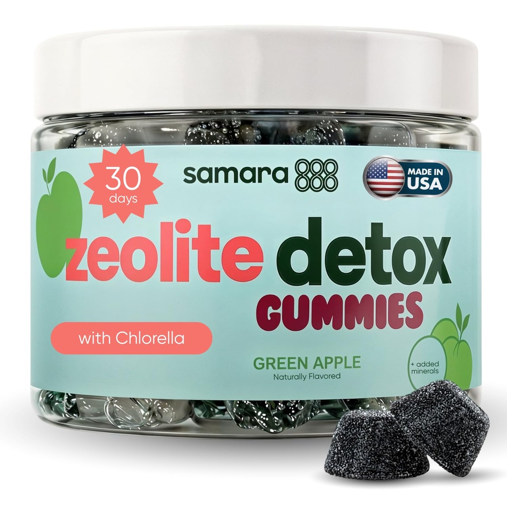 Zeolite Detoxifiere pentru copii & Adulți, Heavy Metal Zeolite & Chlorella Gummies dezintoxicare, Alternative la Charcoal activat, Toxină zilnică blândă Curățare pentru copii și adulți, 60 Green Apple Vegan Gummies