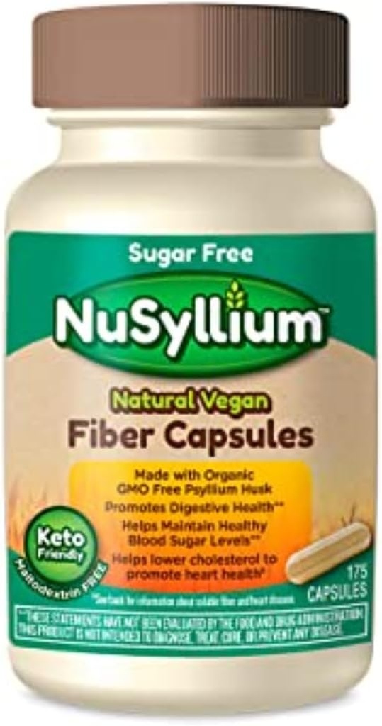 NuSyllium Psyllium Husk Capsules, Organic, USDA Sugar Free, Vegan, 175 Conte, Keto-Friendly Dietery Fiber Supplement, Ajuta la promovarea sanatatii digestive