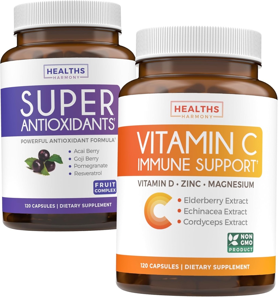 Antioxidanți și suport imun (2-Lonth Supply) Immunity Blend - Super Antioxidanți - Powerful Super Food Daily Blend (120 Caps) & Immune Supplement with Elderberry Vitamina C and Zinc