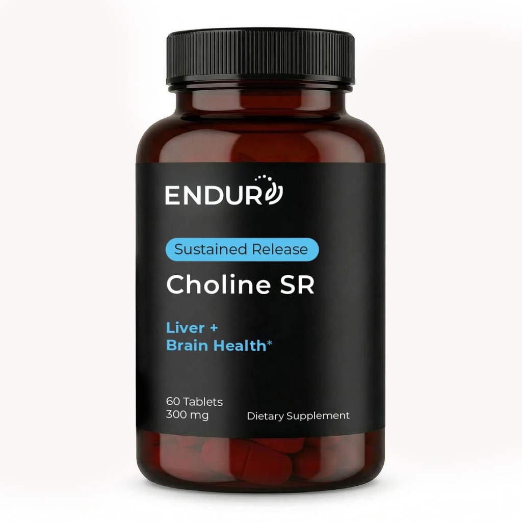 Endur Choline L (+) Bitartrat, supliment de suport pentru creier şi ficat susţinut, siguranţă prenatală, Vegan, non-GMO, gluten gratuit, 300 mg (60 comprimate)