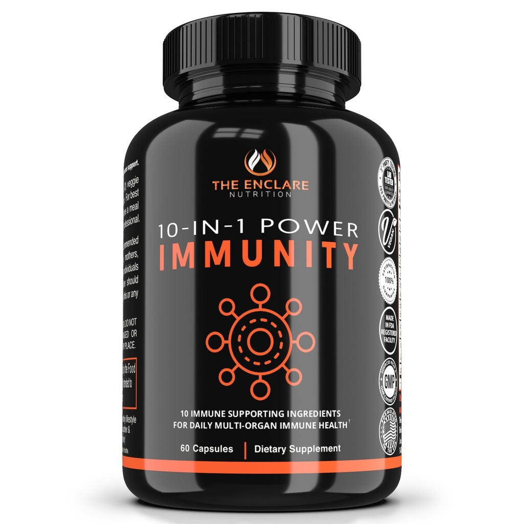 NUTRIŢIA ENCLARĂ 10 din 1 Supliment de sprijin imun cu Echinacea, Vitamina C şi Zinc, Turmeric, Ghimbir, B6, Elderberry pentru adulţi Vitamine de apărare a imunităţii, Made in USA Veg Cap 60 Ct (1)