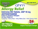 Ohm Cetirizina 10 mg comprimat - Toată ziua Ajutor pentru alergii - 100 Conte - Anti-histamina pentru febra Hay, Polen, ochi uscaţi Mâncărimi - Relief eficient de alergii de toate zilele