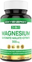 OXYENERGIE 3 în 1 Supliment Complex de magneziu, Triple Capsule de magneziu 300 mg cu Glycinate Malate Citrate, Chelated, Vegan, Absorbţie ridicată şi biodisponibilitatea, 90 capsule