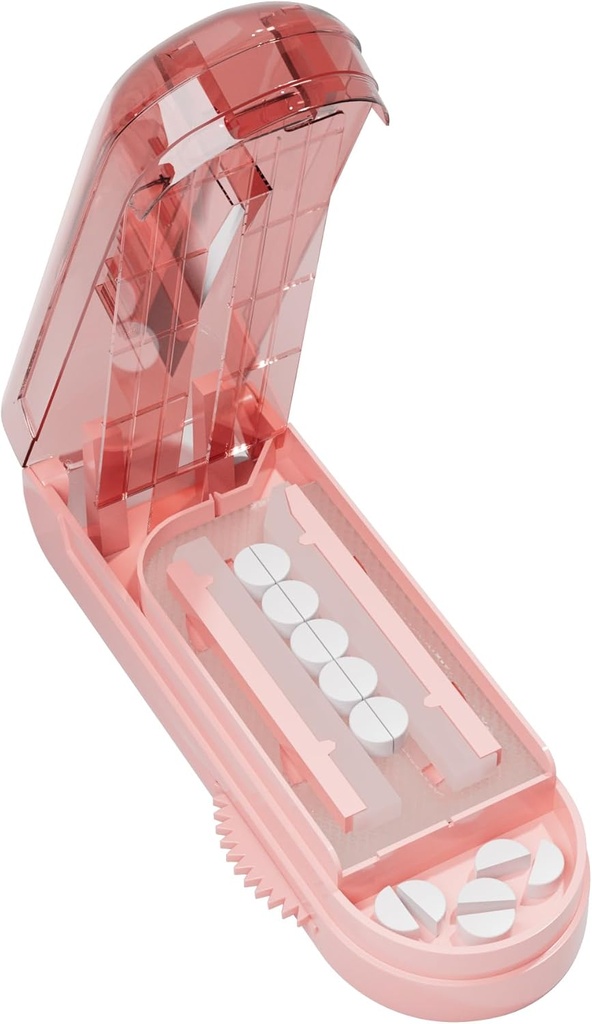 Pilula Cutter Splitter pentru pastile mici și mici, Pilula Splitter taie exact mai multe pastile la o dată pentru medicamente mari și mici, lama Sharp cu pază de siguranță (Pink)
