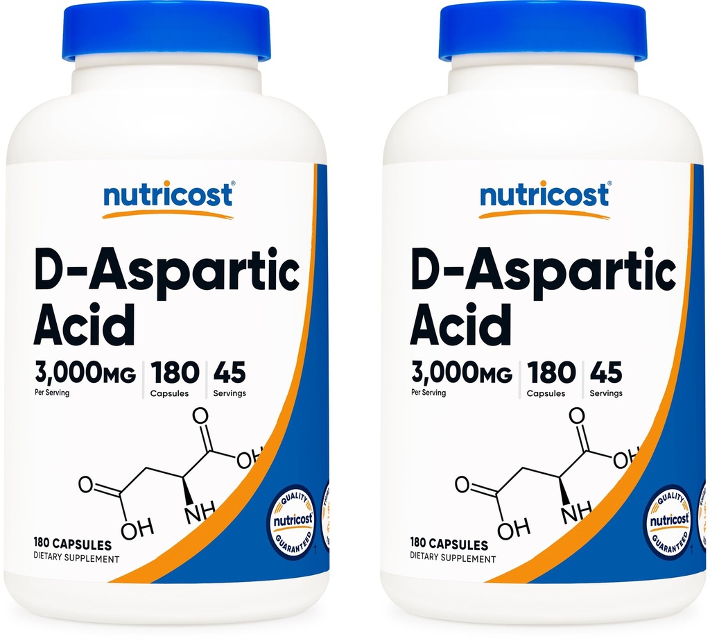Nutricost capsule cu acid D-aspartic (180 capsule) (2 flacoane)