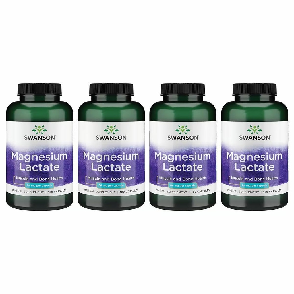 Lactat de magneziu Swanson - Supliment mineral de promovare musculare și de asistență pentru sănătate osoasă - Lactat lactat de lactoză formă minerală pentru absorbție ușoară - (120 capsule, 84 mg fiecare) 4 Ambalaj
