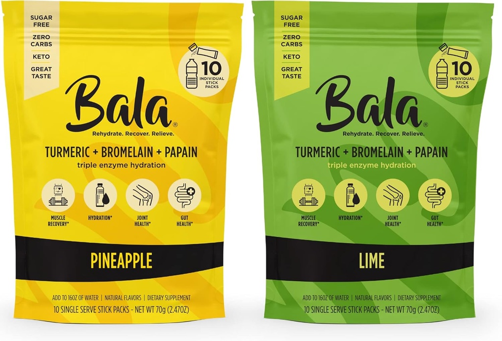 BALA Pachete cu pulbere, fără zahăr, amestec de hidratare pentru sănătate gutoasă, arome naturale, 20 Pack Bundle