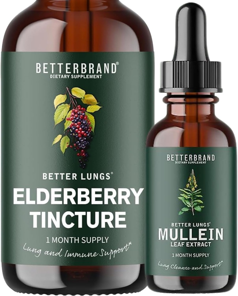 BetterLungs Mullein Leaf Extract și Elderberry Tincture Bundle - Lung Health Support