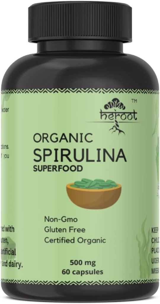 Capsule cu pulbere organică de proteine Spirulina - Vitamine și minerale pentru energie - vegetariană, gluten gratuit 100% Superfood pur pentru sănătate optimă (120 capsule)