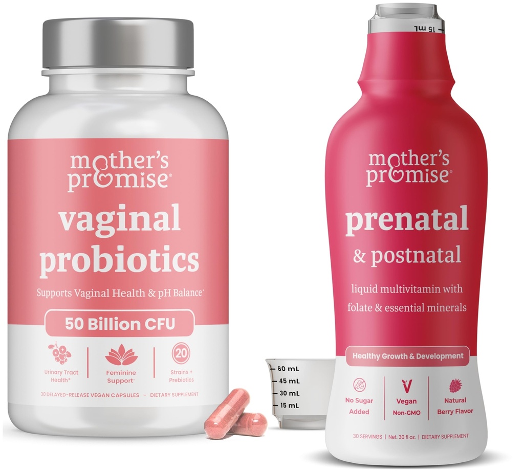Promisiunea mamei Prenatal & Postnatal Multivitamine lichid & Probiotice vaginale pentru femei Bundle