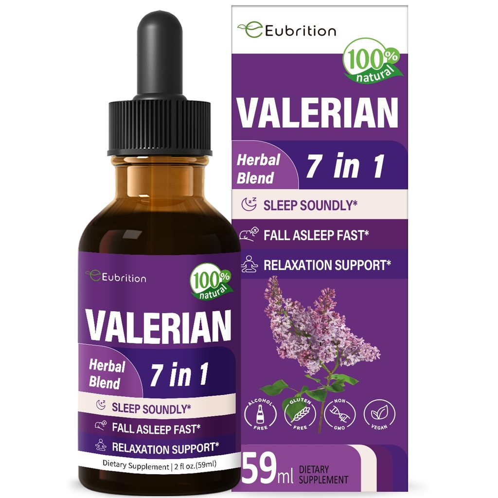 Valerian Root Sleep Support Picături, Pasiune Floare, Mușețel, Lavandă, Soursop Frunze, & Hibiscus Herb Extract Supliment Tinctură pentru somn Soundly & Deeply. Perfect cu sunete de somn. 2 oz