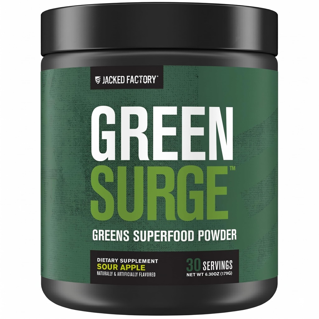 Fabrica de Jacked Green Surge Superfood pulbere verde- Keto Verzi prietenos bea w/Spirulina, grâu și orz iarbă, Verzi organice - extract de ceai verde, Probiotice și enzime digestive - Apple aur