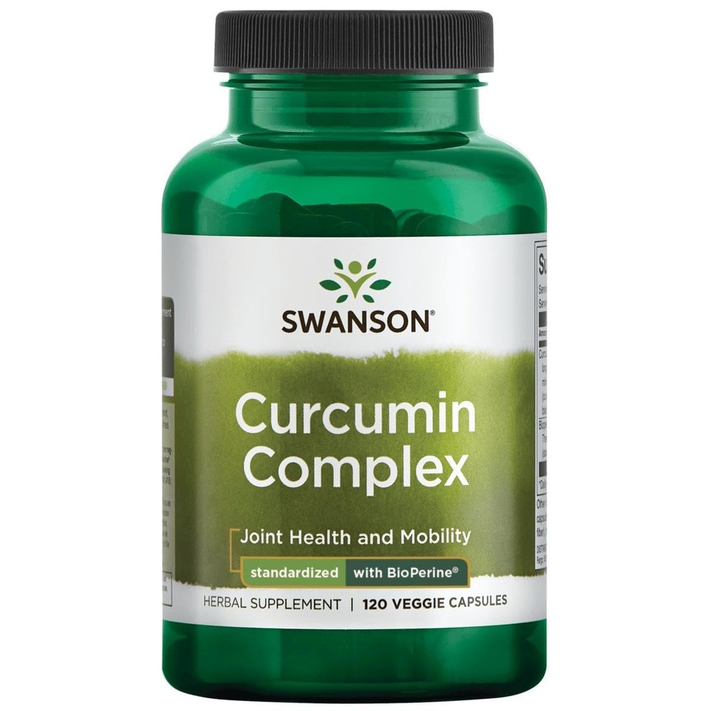 Swanson Curcumin Complex - Suplimentul Herbal Supporting Joint Health, Mobility & Physical Function - Standardizat cu BioPerine pentru Absorbție maximă - (120 Capsule Veggie)