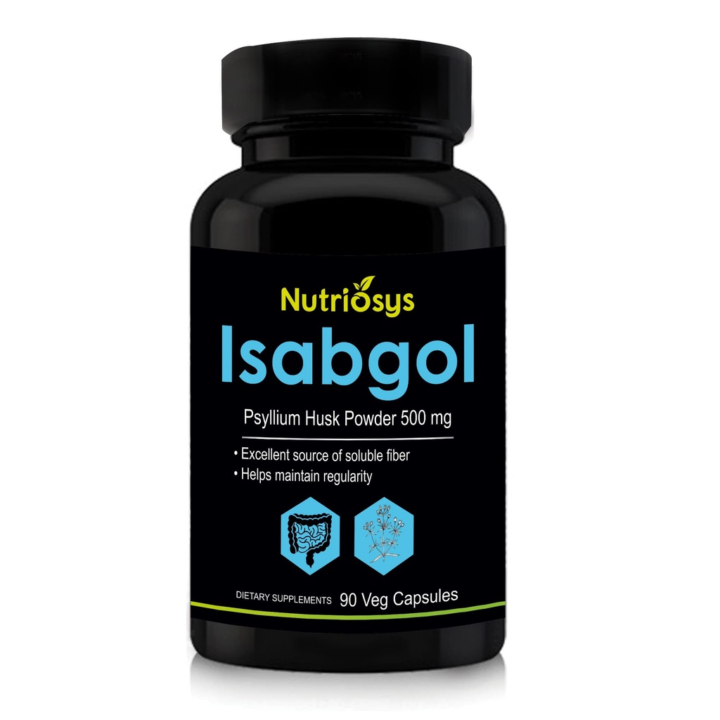 Isabgol Psyllium Husk 500mg Supliment, Excelent Sursa de fibre solubile, 90 Veg Capsule