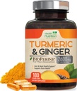 Curcumina turmerica Supliment 2600 mg - cu ghimbir organic & Turmeric, 95% Curcuminoide, BioPerine Black Pepper pentru cea mai bună absorbţie, Nature's Vegan Joint Support, Non-GMO, îmbuteliat în SUA - 180 capsule