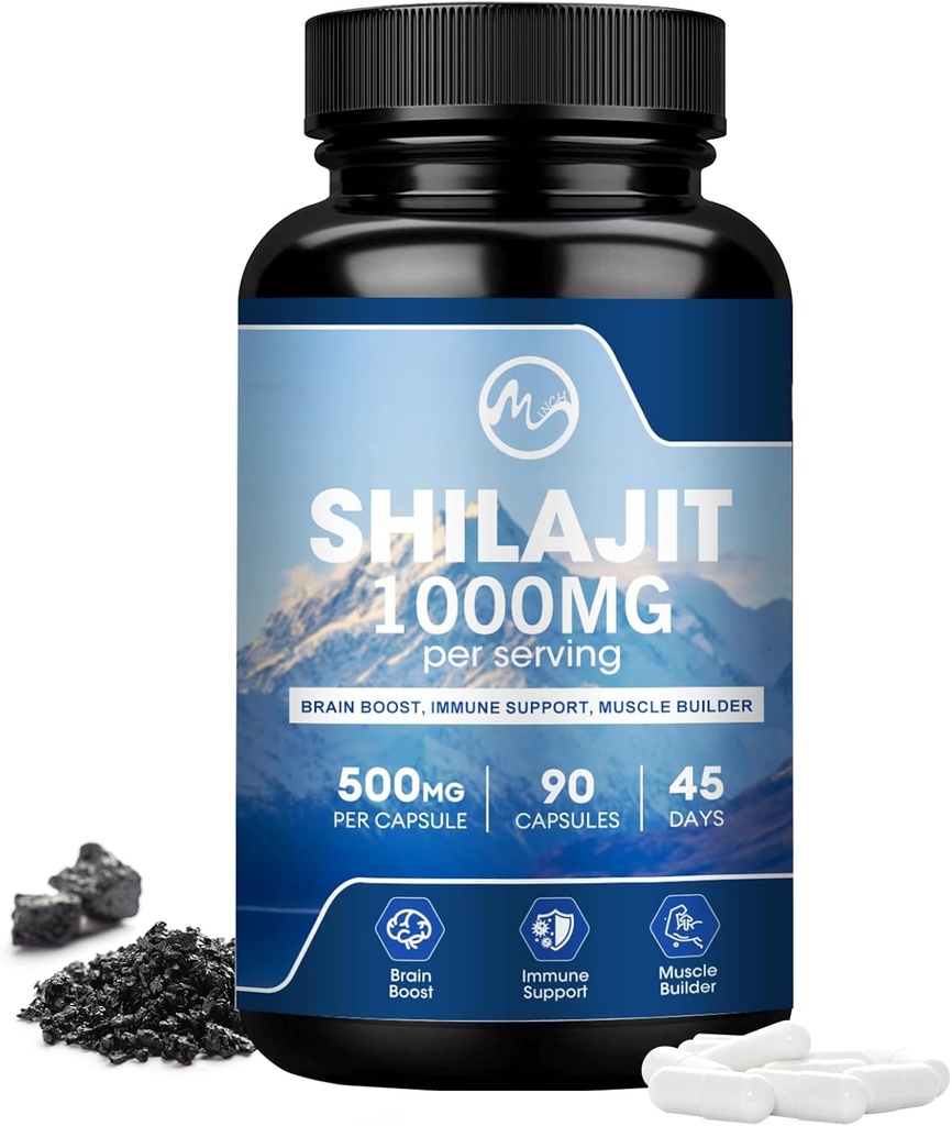 Silajit Supliment, Shilaj capsule cu acid fuzilic pentru bărbaţi şi femei, Shilaj cu 85+ Trace Minerale pentru energie, performanta si sanatate imuna 