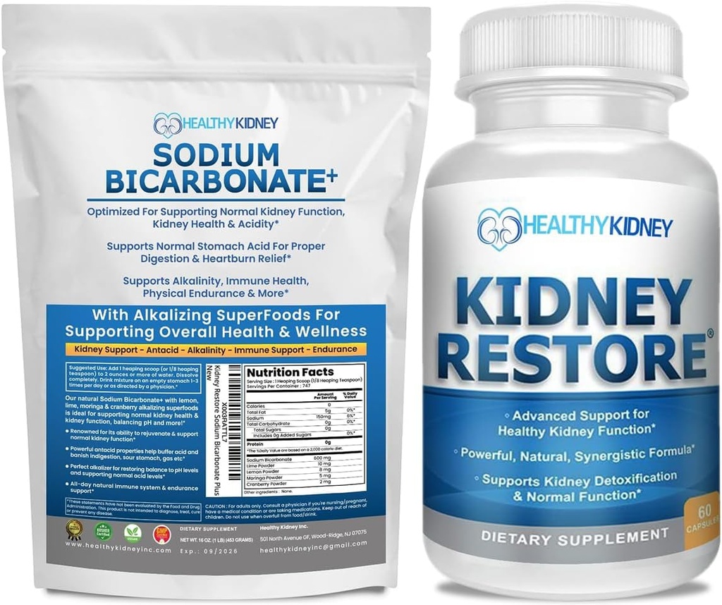 Rinichi Recuperează Organic Sodium Bicarbonat Alkaline Supliment 1LB Cleanse 60 Caps Bundle 