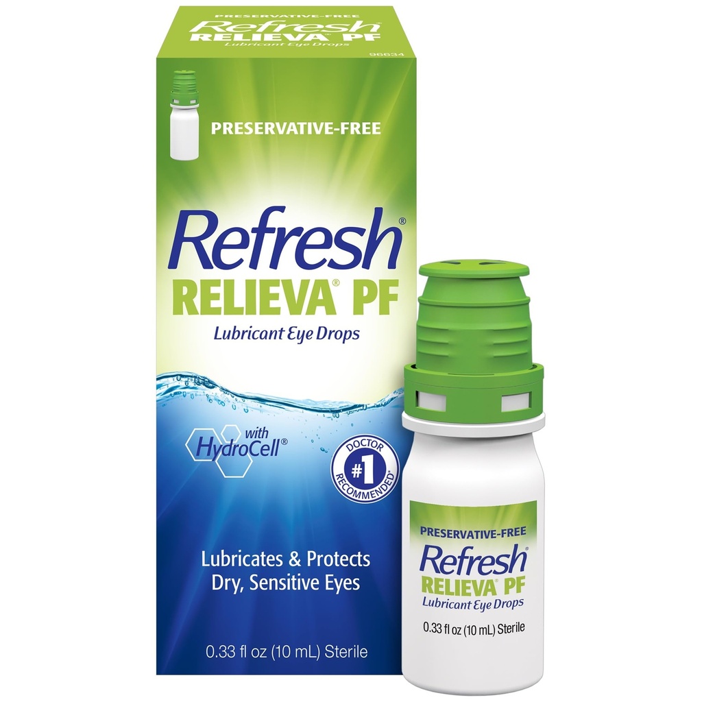 Reîmprospătare RELIEVA Lacrimi fără conservanţi Picături oculare lubrifiante, 0,33 fl oz (10 ml)