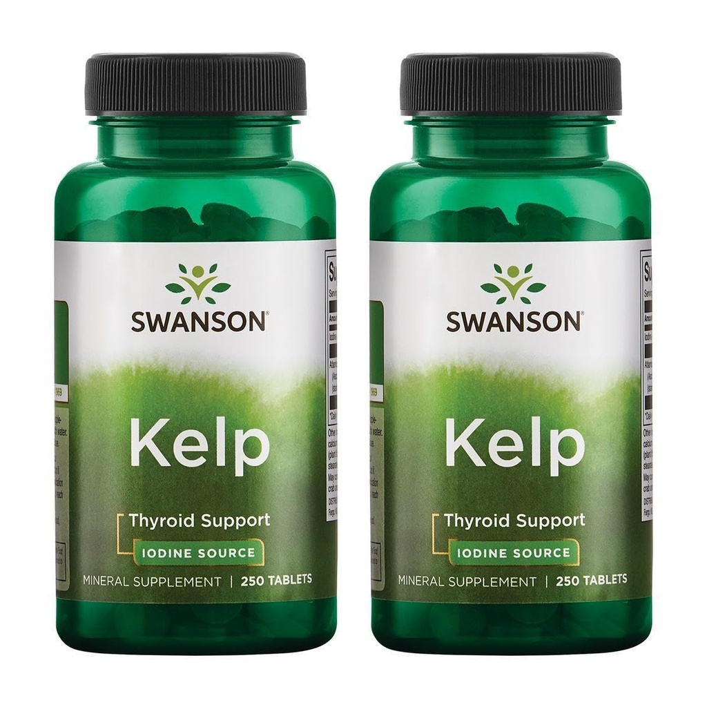 Swanson Kelp - Sursa naturală de iod care sprijină sănătatea tiroidiană - Suplimentul mineral w/Iodine Sursa standardizată 0,4% - (250 comprimate, 225mcg Fiecare) (2 ambalaj)