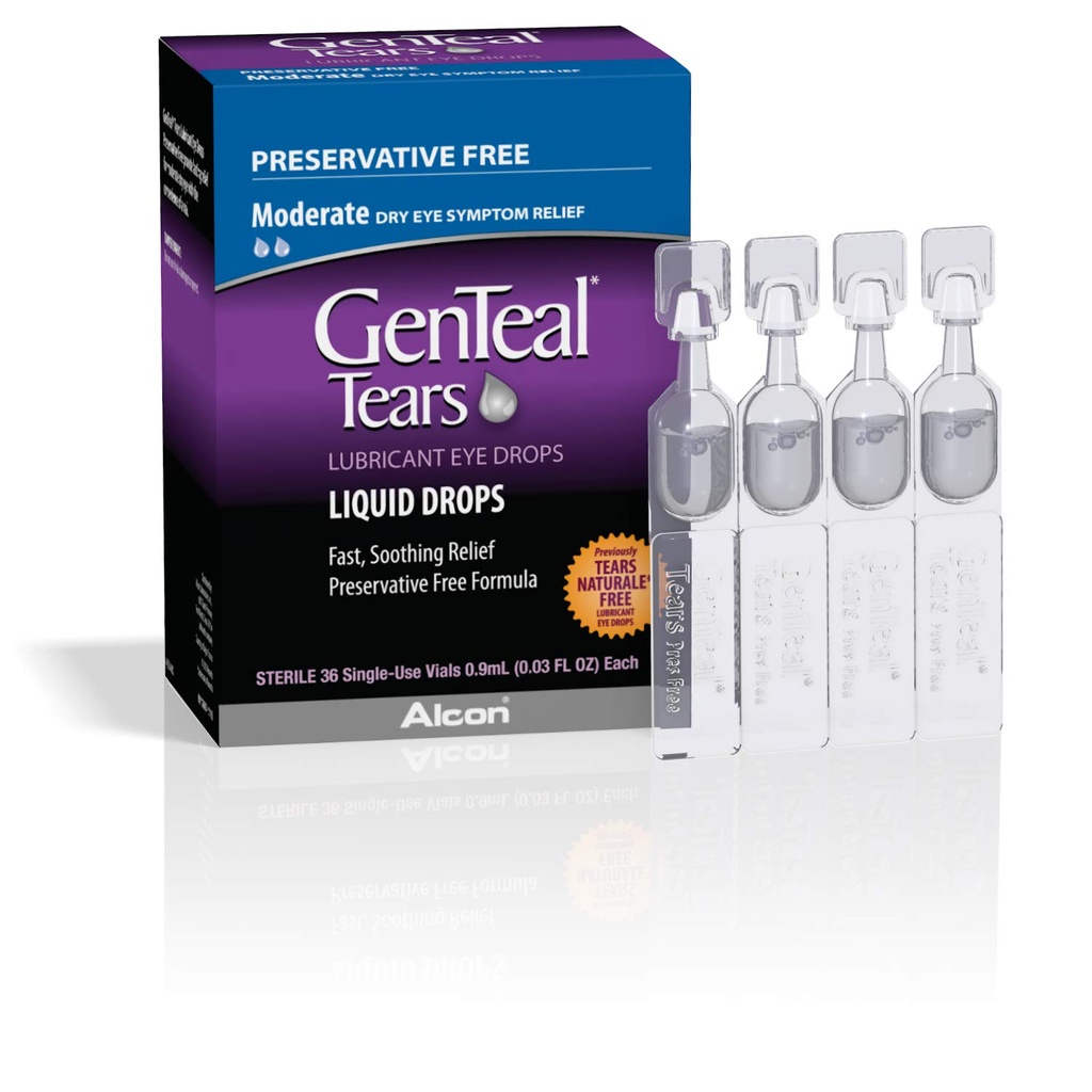 Lacrimi de genTeal picături de ochi Lubricant, picături lichide moderate, flacoane cu utilizare unică, 1 ambalaj cu 36 ct, 0,03 Fl Oz