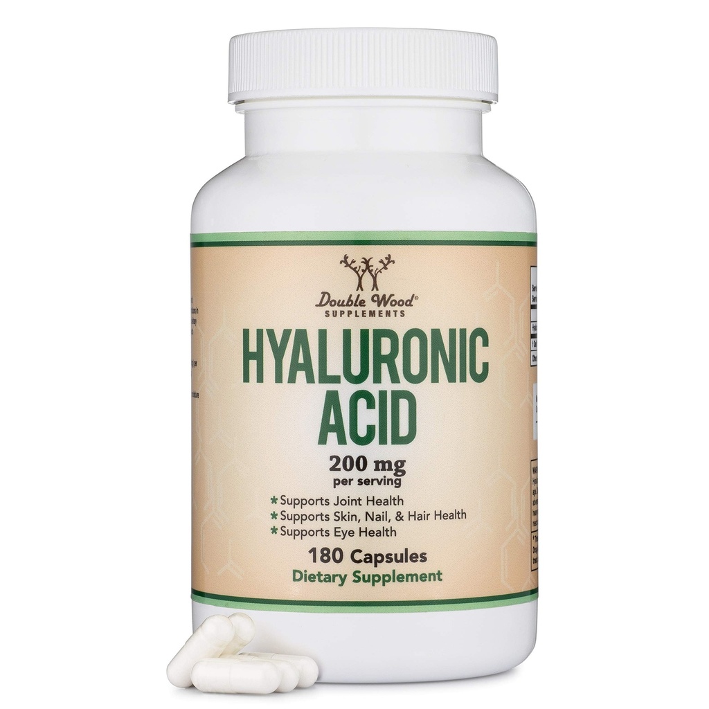 Suplimente de acid hialuronic -180 capsule (Enhances Effects of Hyaluronic Acid Serum for Face) 200mg Per Serving for Skin and Face Aging Support (Acido Hialuronico) Gluten Free by Dublu Wood
