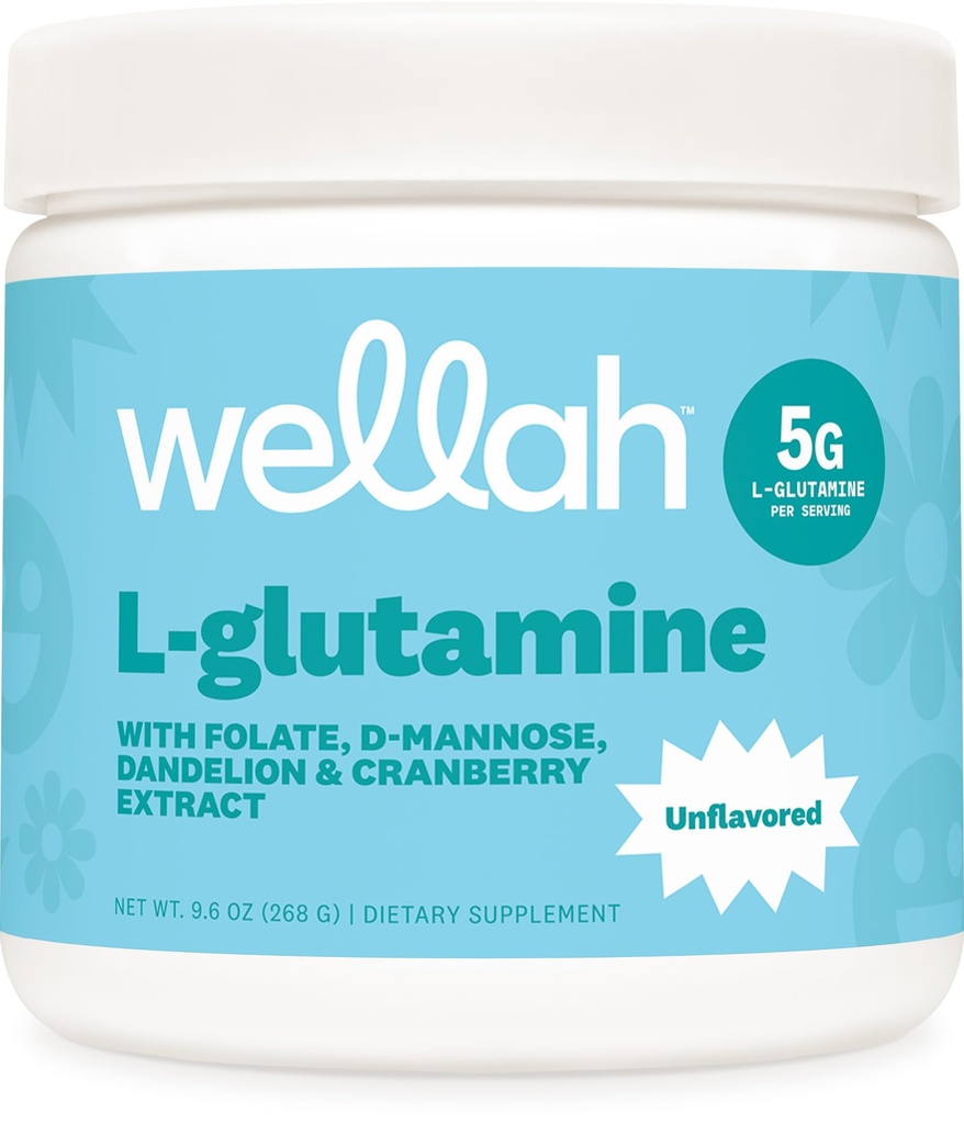 Wellah L-Glutamine Powder Unflavored (50 Servings) - 5g L-glutamină per Serving, îndulcit cu Stevia