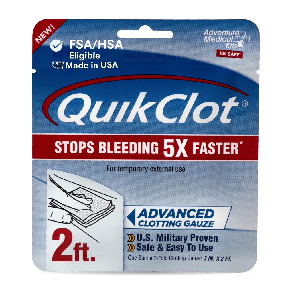 Kituri medicale de aventură QuikClot Tiuz - Tifon medical hemostatic flexibil pentru truse de salvare de urgență sau de pregătire de dezastre & mai mult - Opriți sângerarea rapid cu Kaolin - 3" x 24"