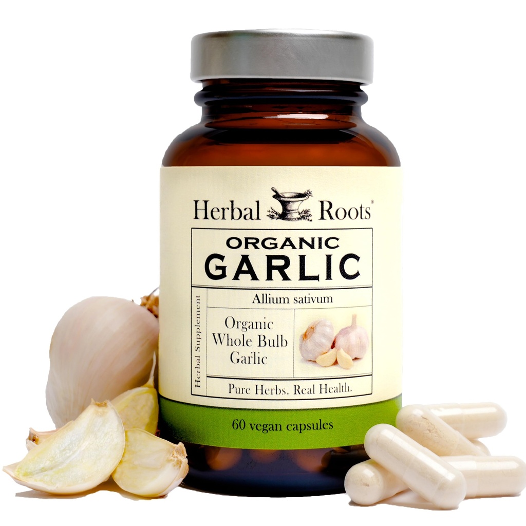 Rădăcini de plante Pastile organice Bulb Usturoi - Putere Extra Puternic 600 mg - 60 Capsule Vegan organice