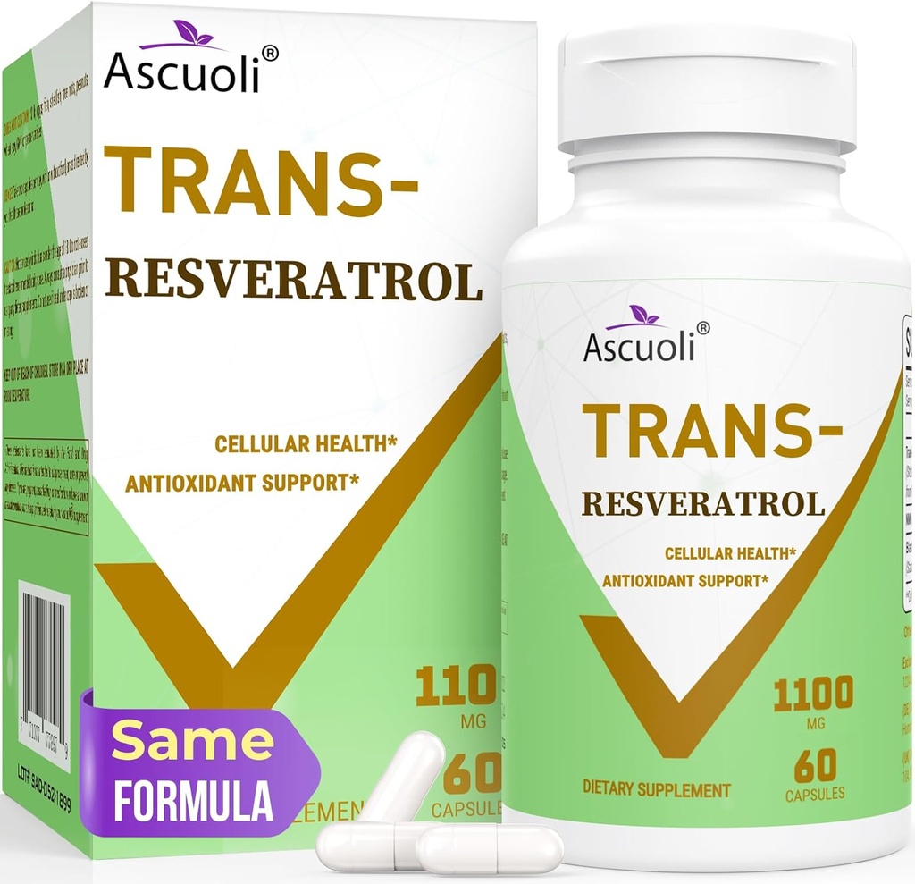 Ultra puritate Trans-Resveratrol 1100mg, 3-in-1 Advanced Formula Organic Resveratrol Supliment, Max Antioxidant, Anti-Aging, Skin Health, Imune & Energy, 1 ambalaj