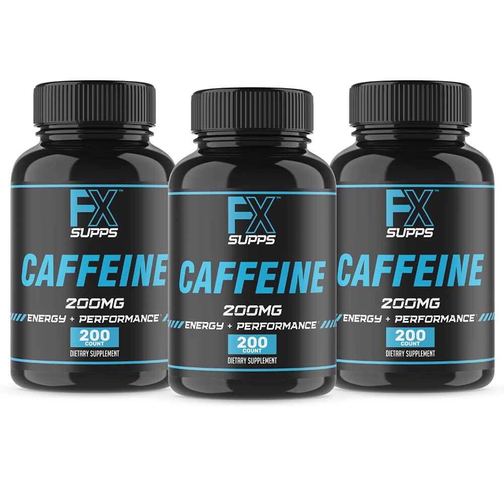 FXSUPPS Cafeina 200mg pastile (3-Pachet, 600 capsule) 
