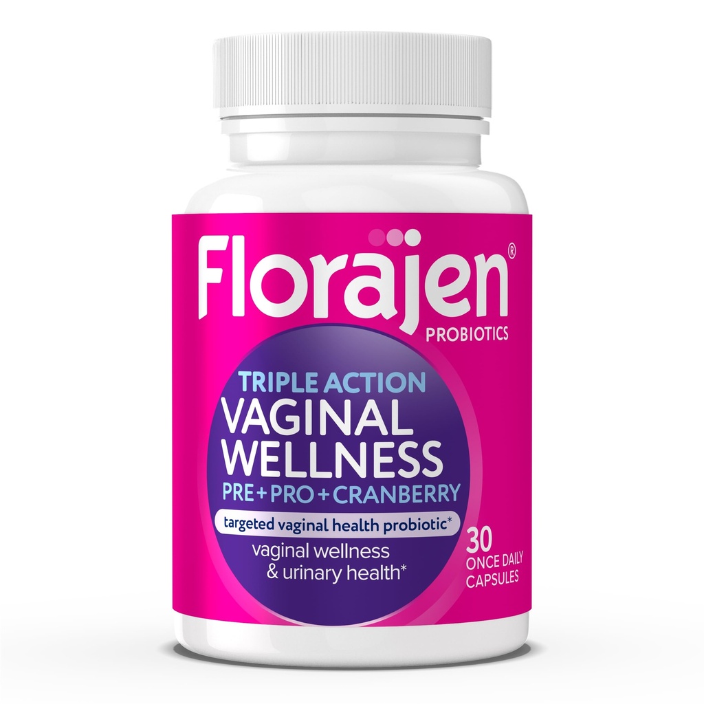 Florajen Womens Triple-Action Probiotic, Prebiotic + Probiotic + Cranberry for Vaginal, Digestive, & Immune Support - Fast-Action - Studiat clinic - Gluten-Free & Vegan - 30-Count