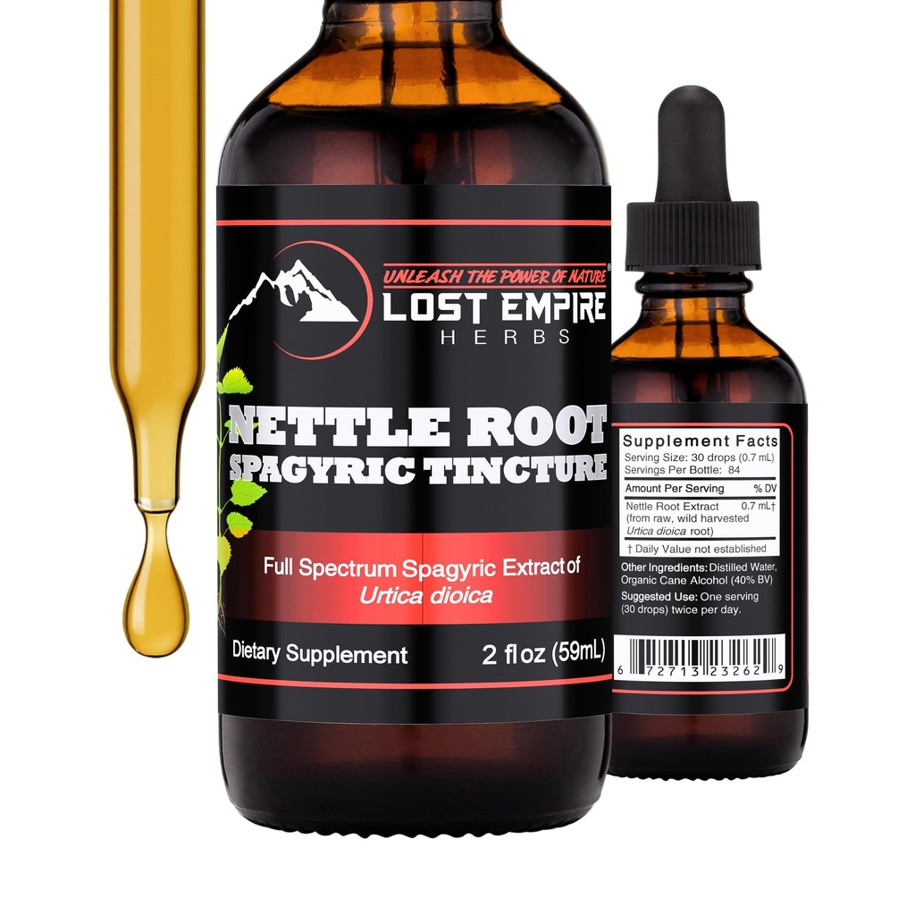 Empire pierdut Herbs Nettle Root Extract Spagyric Tinctură (2 fl oz) - Wild recoltat din Supliment pentru bărbați, funcția urinară, BPH, pierderea părului - 3rd Party Lab testat