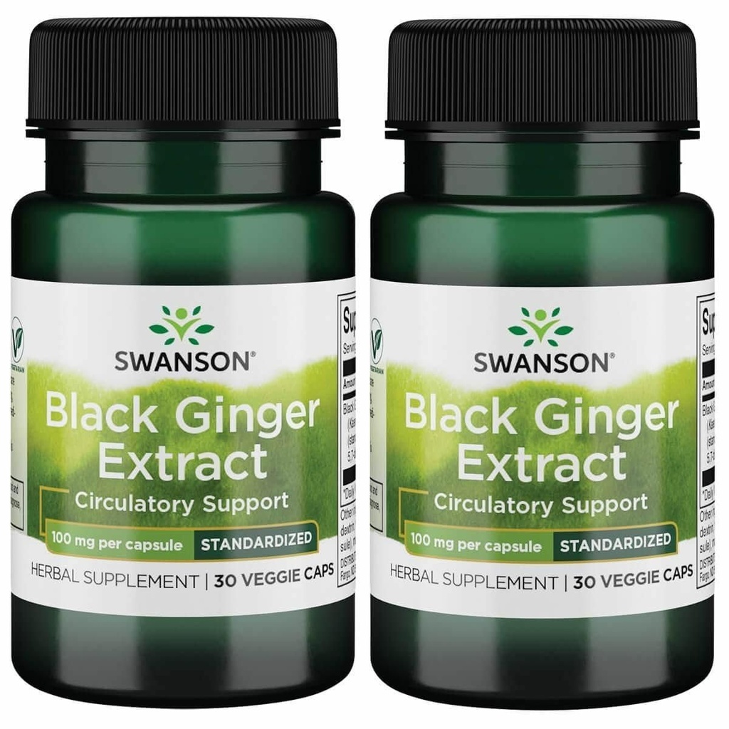 Swanson Black Ginger Extract - Promoveaza circulatia sanatoasa a sangelui si vigorul fizic - poate ajuta sanatatea inimii, tesut muscular si bunastarea mentala - (30 Capsule vegetale, 100 mg fiecare) (2 ambalaj)